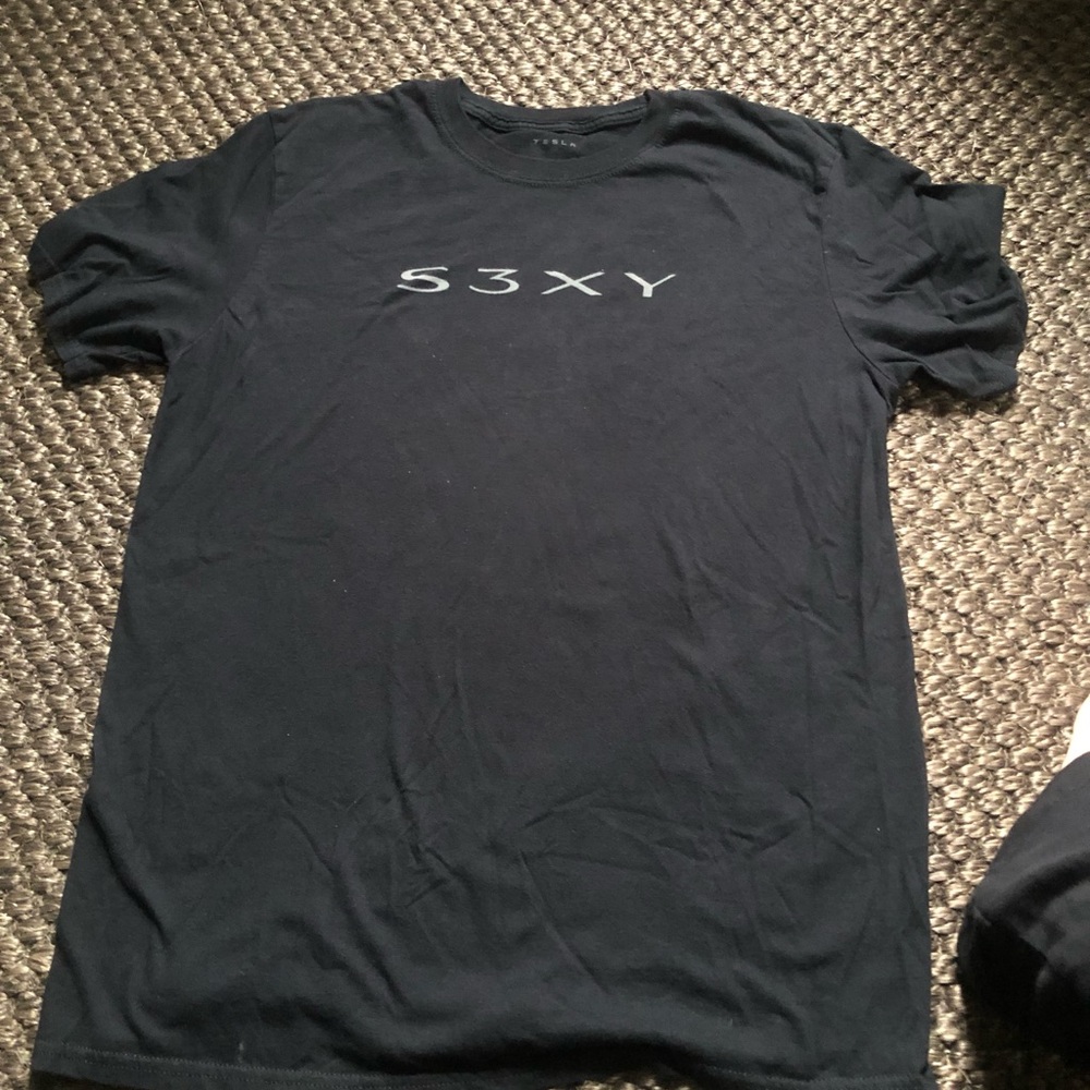 S3XY Unisex L Black Crew Neck Tesla T-Shirt